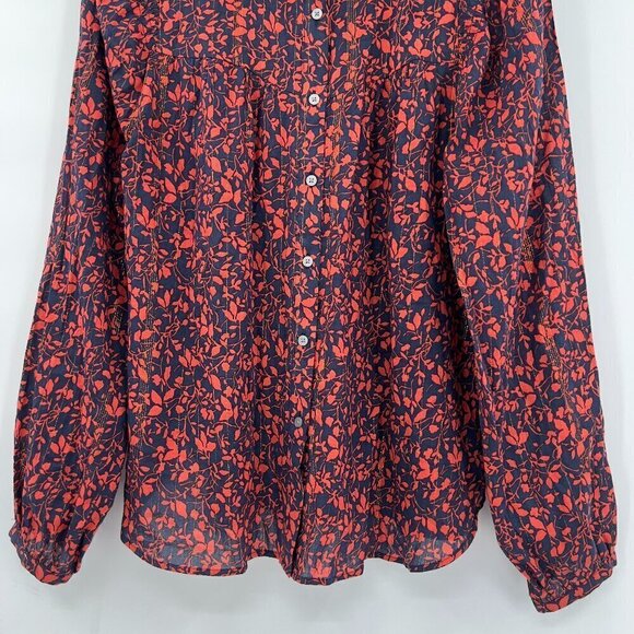 LOFT Women's Forever Navy Long Sleeve Shimmer Floral Blouse fall M - Picture 4 of 9